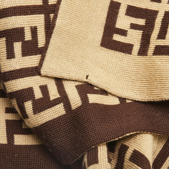 FENDI ZUCCA SCARF BROWN BEIGE WOOL WOMEN'S - Picture 4 of 10